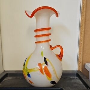 Elegant Glass Art Vase with Vibrant Accents